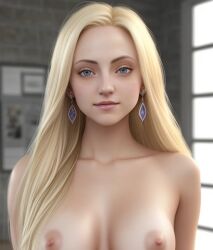 1girls ai_generated blonde_hair blue_eyes blush harry_potter hogwarts hogwarts_student looking_at_viewer luna_lovegood medium_breasts naked naked_female no_bra ravenclaw schoolgirl sole_female standing witch