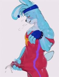 2023 absurd_res anthro ass back_muscles biceps blue_body blue_fur blue_hair bodily_fluids breath buckteeth bulge clothed clothing cum cum_in_clothing cum_through_clothing detailed_bulge digital_media_(artwork) ear_piercing ear_ring erection eyebrows fingerless_gloves five_nights_at_freddy's five_nights_at_freddy's:_security_breach fully_clothed fur genital_fluids genital_outline glamrock_bonnie_(fnaf) gloves hair half-closed_eyes handwear hi_res kogito lagomorph leporid male male_only mammal masturbation masturbation_through_clothing muscular muscular_anthro muscular_male narrowed_eyes open_mouth open_smile orgasm pecs penile penile_masturbation penis_outline piercing rabbit red_eyes ring_piercing smile solo sweat sweatband teeth tenting wet wet_clothing