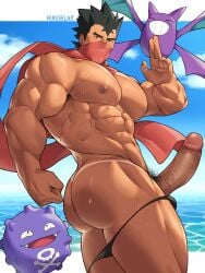 abs armpit_hair bara_tiddies bara_tits big_ass big_pecs big_penis bubble_ass bubble_butt circumcised crobat dark_hair erection g-string g-string_bikini g-string_down gay gay_male hairy_penis koffing koga_(pokemon) male male_nipples male_only muscular_arms muscular_male muscular_thighs ninja ninja_mask pecs pokemon pubic_hair ruisselait serratus serratus_anterior solo sweat sweating swimwear thong underwear veins veiny_penis