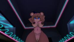 1girls 3d bear big_breasts black_nose blue_eyes breasts brown_body brown_hair brown_skin cally3d clazzey cryptiacurves fazclaire's_nightclub female female_only five_nights_at_freddy's fnaf freddy_(fnaf) fredina's_nightclub fredina_(cally3d) frenni_(cryptia) frenni_fazclaire looking_at_viewer neon_lights petru pussy scottgames solo source_filmmaker thick_thighs