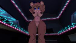 1girls 3d bear big_breasts black_nose blue_eyes breasts brown_body brown_hair brown_skin cally3d clazzey cryptiacurves fazclaire's_nightclub female female_only five_nights_at_freddy's fnaf freddy_(fnaf) fredina's_nightclub fredina_(cally3d) frenni_(cryptia) frenni_fazclaire looking_at_viewer neon_lights petru pussy scottgames solo source_filmmaker thick_thighs