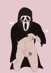 begging_to_cum blush embarrassed ghost_face happy_trail male_only masked_male precum shirt_lift submissive submissive_male sweating