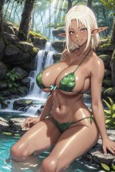 1girls 2023 ai_generated anime_nose breasts_bigger_than_head cleavage clothed_female elf huge_breasts leaf_bikini leaf_clothing looking_at_viewer pointy_ears seductive_look stable_diffusion voluptuous voluptuous_female