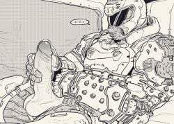 1boy 2022 armor balls bara barazoku bethesda_softworks big_balls big_penis cum cum_drip cum_dripping_from_penis doom doom_slayer_(doom) erection francishsie gay genital_fluids hand_on_penis hard_on helmet hi_res highres male male_focus male_only manly masturbation monochrome penis solo solo_male testicles touching_penis vein veiny_penis