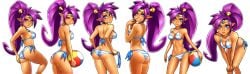 1girls ass beach_ball bending_forward bikini bikini_bottom bikini_top blue_eyes casual edit female female_only looking_at_viewer pointy_ears posing presenting_ass purple_hair ronindude shantae shantae_(character) smiling_at_viewer solo white_background