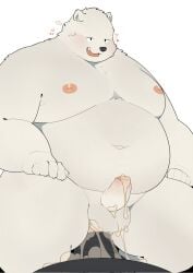 2023 anal anthro balls bear belly big_belly black_nose blush bodily_fluids cum duo erection genital_fluids genitals haoming hi_res kemono male male/male mammal moobs navel nipples overweight overweight_male penis polar_bear sex solo_focus superchub ursine white_body