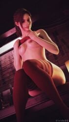 3d animated areolae breasts breasts_out brown_hair busty claire_redfield claire_redfield_(jordan_mcewen) divide3d female female_focus female_only hourglass_figure long_hair medium_breasts nipples pinup pinup_pose ponytail resident_evil resident_evil_2 resident_evil_2_remake sitting solo tank_top tank_top_lift thighhighs wide_hips