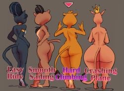 4girls age_difference ass ass_comparison ass_size_chart ass_size_difference big_ass black_hair bracelet bruma character_select clothing crown curvy curvy_female dbaru el_arca english_text feline female female_only fur furry headwear high_resolution hips huge_ass jewelry kairel mammal mature_female milf necklace nude panthy queen_oriana royal size_difference tagme tail very_high_resolution wide_hips