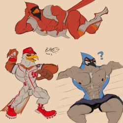 5_fingers ? abs accipitrid accipitriform ace_(toronto_blue_jays) action_pose alternate_form annoyed anthro anthro_only areola arm_tuft artist_logo artist_signature ass avian bald_eagle baseball baseball_(ball) baseball_(sport) baseball_cap baseball_glove baseball_player baseball_shirt baseball_uniform beak biceps big_muscles bird black_body black_feathers black_markings black_nipples black_sclera blue_beak blue_body blue_feathers blue_jay bottomwear brachioradialis brown_body brown_feathers cardinal_(bird) chest_tuft cleats closed_mouth clothed clothed_anthro clothed_male clothing convenient_censoring corvid dark_beak dark_markings dark_nipples dark_sclera dated deltoids digital_drawing_(artwork) digital_media_(artwork) digitigrade draw_me_like_one_of_your_french_girls dutch_angle eagle extensor_carpi facial_markings feather_markings feather_tuft fist flexor_carpi fredbird front_view frown fully_clothed fully_clothed_anthro fully_clothed_male furrowed_eyebrows glare glaring glaring_at_viewer green_eyes grey_body grey_feathers grey_markings half-closed_eyes hamstrings happy head_markings holding_ball holding_object huge_muscles humanoid_hands jay_(bird) latissimus_dorsi light_beak light_body light_feathers logo logo_on_clothes looking_aside looking_at_viewer looking_away lying male male_anthro male_only mascot meme mlb multicolored_body multicolored_feathers muscles muscular muscular_anthro muscular_arms muscular_legs muscular_male muscular_neck nipples non-mammal_nipples nude nude_anthro nude_male number number_on_clothing obliques on_side open_clothing open_mouth open_shirt open_smile open_topwear orange_beak oscine pants partially_clothed partially_clothed_anthro partially_clothed_male passerine pecs pointing quads red_body red_bottomwear red_clothing red_eyes red_feathers red_footwear red_pants red_shoes red_socks red_stripes screech_(washington_nationals) sea_eagle serratus serratus_anterior side_view signature sitting sketch skimpy smile smiling_at_viewer socks solo solo_male sports spotted_face spotted_feathers spotted_head spread_legs st._louis_cardinals standing sternocleidomastoid striped_bottomwear striped_clothing striped_footwear striped_pants striped_socks sweat sweating sweating_profusely sweaty_body tail_feathers thebigblackcod thick_arms thick_legs thick_neck tight_bottomwear tight_clothing tight_pants tight_shirt tight_socks tight_topwear toony topwear toronto_blue_jays towel_only trapezius triceps two_tone_body two_tone_clothing two_tone_feathers two_tone_footwear two_tone_pants two_tone_shoes two_tone_socks undressing undressing_self washinton_nationals white_body white_bottomwear white_clothing white_feathers white_footwear white_markings white_pants white_shirt white_shoes white_socks white_spots white_topwear yellow_beak