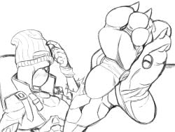 1girls beanie blush claws dott feet feet_up female female_only foot_fetish foot_focus fortnite rebel_(fortnite) robot robot_girl sketch soles solo solo_female