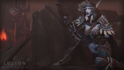 1girls 3d 3d_(artwork) banshee_(warcraft) blizzard_entertainment blood_elf blue_eyes female lucionart squirting stealth_masturbation sylvanas_windrunner undead_(warcraft) warcraft white_hair world_of_warcraft