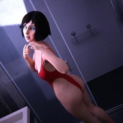 3d ass athletic athletic_female bioshock bioshock_infinite blue_eyes brown_hair bubble_butt elizabeth_comstock female female_focus female_only hourglass_figure mogrynts one-piece_swimsuit pinup pinup_pose pose posing short_hair small_breasts swimsuit tagme wide_hips