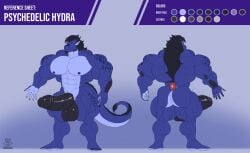 2023 abs anthro balls beard big_balls big_penis black_balls black_penis dragon erection facial_hair gay genitals hi_res humanoid_genitalia humanoid_penis hydra_(lsd_screen) male model_sheet muscular muscular_anthro muscular_male nipples nude pecs penis purple_body purple_nipples purple_skin regnar solo solo_male vein veiny_penis