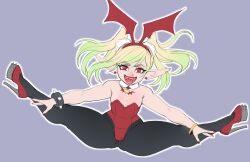 1girls 2023 bunnysuit detached_collar dhampir female female_only flat_chest green_hair greenmarine head_wings heels jeanne_(greenmarine) light-skinned_female light_skin long_ears long_hair looking_at_viewer nose_ring open_mouth original pantyhose pointy_ears red_eyes red_lipstick sketch smiling smiling_at_viewer solo solo_female solo_focus spiked_bracelet splits thick_thighs tongue_piercing very_high_resolution