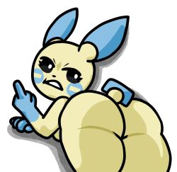 anthro big_ass big_breasts breasts bubble_butt huge_ass lewdewott minun pokémon_(species) pokemon pokemon_(species) tagme yellow_fur yellow_skin