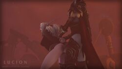 1futa 1girls 3d 3d_(artwork) anal anal_sex banshee_(warcraft) blizzard_entertainment blood_elf blue_eyes domination female futa_on_female futanari light-skinned_female lucionart night_elf red_eyes sylvanas_windrunner undead_(warcraft) warcraft white_hair world_of_warcraft