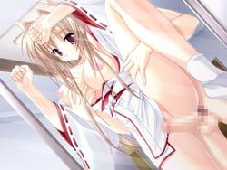 bb blush breasts censored covering japanese_clothes large_breasts penis rubbing