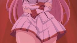 1girls 2d animated annoyed big_breasts blush breasts clothing crossed_arms female female_only flare_arlgrande_jioral gif green_eyes huge_breasts kaifuku_jutsushi_no_yarinaoshi large_breasts legs long_hair looking_at_viewer pink_hair princess redo_of_healer skirt solo talking tight_clothing white_skin