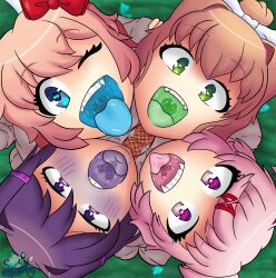 4girls allithemeal blue_eyes blue_mouth blue_tongue colored_mouth doki_doki_literature_club female female_only female_pred green_eyes green_mouth green_tongue monika_(doki_doki_literature_club) multiple_girls natsuki_(doki_doki_literature_club) purple_mouth purple_tongue sayori_(doki_doki_literature_club) yuri_(doki_doki_literature_club)