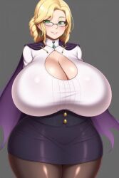 1girls ai_generated big_breasts bimbo blonde_hair cape cleavage curvaceous curvy curvy_female curvy_figure dress_shirt eyes female female_only gigantic_breasts glasses glynda_goodwitch green_eyes huge_breasts large_breasts nai_diffusion pencil_skirt ponytail rwby stable_diffusion standing stockings teacher thick thick_thighs thighhighs thunderthighs transformationwitch voluptuous voluptuous_female wide_hips