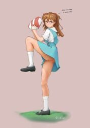 1girls 2d ass asuka_langley_sohryu blue_eyes brown_hair buns dress dress_lift dress_up evangelion female female_only gandaxar leg_up legs legs_up neon_genesis_evangelion one_leg_bent one_leg_on_ground one_leg_raised one_leg_up panties_removed peek school school_uniform shoes skirt skirt_lift skirt_up solo solo_female upskirt without_panties