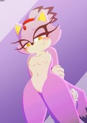 blaze_the_cat brokenrekordbro eyelashes felid feline female female_only forehead_gem genital_fluids genitals hairband hi_res looking_at_viewer looking_down nipples purple_fur purple_hair pussy sega shy_smile small_breasts sonic_(series) sonic_the_hedgehog_(series) wet_pussy white_fur wide_hips yellow_eyes