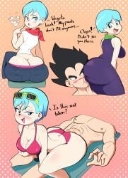 1boy 1boy1girl 1girls absurd_res absurdres ass ass_cleavage big_ass big_butt bikini bikini_bottom bikini_top blue_eyes blue_hair blush blush_lines blush_stickers breasts bubble_ass bubble_butt bulma_briefs butt_crack cleavage crudeblues curvaceous curvy cute dialogue dragon_ball dragon_ball_super dragon_ball_super_super_hero dress earring earrings english_text exposed_ass face_in_ass fat_ass female hi_res high_resolution highres horny horny_female husband_and_wife large_ass light-skinned_female light-skinned_male light_skin male male/female married_couple mature mature_female medium_breasts milf multiple_images open_mouth panties panty_slip pink_panties pink_underwear short_hair shounen_jump simple_background sitting sitting_down sitting_on_lap sitting_on_person sunglasses sunglasses_on_head swimwear tagme tease teasing text thick_ass underwear vegeta voluptuous voluptuous_female