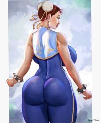 1girls ass ass_focus big_ass big_breasts big_butt big_thighs bimbo bottom_heavy brown_eyes brown_hair chun-li fanart fat_ass fat_butt female female_only large_ass large_butt large_thighs lasgaclaven leggings light-skinned_female light_skin round_ass round_butt socks solo street_fighter street_fighter_v thick thick_ass thick_thighs