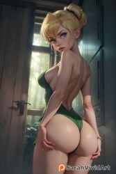 2:3 ai_generated ai_hands ass ass_focus blonde_hair detailed disney disney_fairies ear_piercing female from_behind grabbing_ass grabbing_own_ass high_quality jpeg patreon patreon_username peter_pan_(disney) sarahvividart seductive self_upload short_hair solo tinker_bell