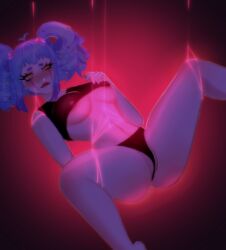 biting_lip biting_own_lip blue_hair carisa_(aizurin) panties red_lips red_lipstick suspended suspended_in_midair tagme tight_clothes tight_clothing yellow_eyes