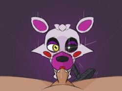 animatronic blowjob blush creepy deep_blowjob eye_contact fellatio five_nights_at_freddy's fnaf horror mangle_(broken) mangle_(fnaf) mangled_mangle_(fnaf) oral oral_sex pov sharp_teeth yellow_eyes