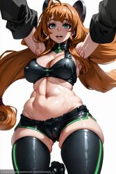 abdomen abs aged_up ai_generated alexandhotdogai armpits bow bra cameltoe curly_hair cyborg erect_nipples erect_nipples_under_clothes female freckles green_eyes lingerie long_hair machine medium_breasts milf open_mouth orange_hair penny_polendina plump_lips red_hair robot_girl rwby short_shorts stable_diffusion thigh_socks thigh_squish thighhigh_socks thighhighs underwear unusual_anatomy wide_hips