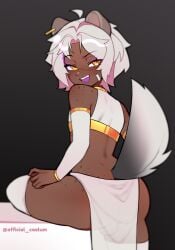 1boy 2d_(artwork) animal_ears animal_tail big_ass caelum_vt cyber_lazu cyberlazu dark-skinned_femboy dark-skinned_male dark_skin ear femboy freckles freckles_on_ass freckles_on_butt freckles_on_face freckles_on_shoulders hyena indie_virtual_youtuber long_sleeves looking_at_viewer looking_back male male_only solo solo_focus solo_male tail thighhighs translucent virtual_youtuber white_hair