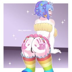 1girls aizurin ass ass_focus asshole_behind_g-string asshole_behind_thong asshole_visible_through_clothes big_ass big_breasts blue_hair bow carisa_(aizurin) choker clown clown_girl clown_makeup female female_only frilled_skirt frilled_stockings frilly_clothing g-string garter_straps handprint handprint_on_ass handprints implied_spanking panties red_lips red_lipstick spank_marks spanked_ass stockings tagme thick_ass thick_thighs tube_top tubetop turning_head underwear yellow_eyes yellow_topwear