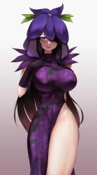 1girls bb61 big_breasts black_hair chinese_dress clothed_female covered_eyes gradient_background hat light-skinned_female long_gloves long_hair muscular_thighs purple_eyes thick_thighs thighs touhou unfinished_dream_of_all_living_ghost yomotsu_hisami