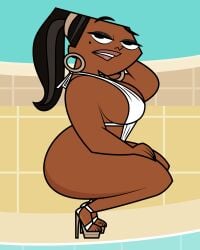 1girls accurate_art_style bbw big_ass big_breasts big_butt bikini black_hair bubble_ass bubble_butt chubby chubby_female dark-skinned_female dark_skin dat_ass female female_only high_heels huge_ass huge_breasts jk94 large_ass leshawna_(tdi) looking_at_viewer outdoors ponytail poolside pose posing sling_bikini solo squatting summer tagme thick_ass thick_legs thick_thighs total_drama_island