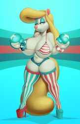 1girls 2019 american_flag_bikini american_flag_boxing_gloves animaniacs anthro big_breasts bikini bikini_top bimbo biped blonde_hair blue_eyes blue_lipstick boxing boxing_gloves bra breasts clothing daxzor digital_media_(artwork) female female_only flag_bikini footwear gloves hair half-closed_eyes handwear hi_res high_heels legwear lipstick long_hair looking_at_viewer makeup mammal minerva_mink mink mustelid musteline narrowed_eyes navel platform_footwear platform_heels shoes solo sport stockings swimwear true_musteline underwear warner_brothers