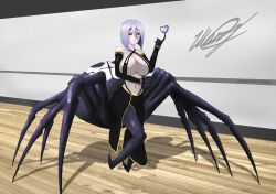 arachne big_breasts monster_girl monster_musume_no_iru_nichijou rachnera_arachnera red_eyes smile violet_hair