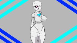 alpha_sans alphatale background blue_background breasts character female female_only heart-shaped_pupils leggings mittens panties rule_63 sans sans_au sweating thick_ass thick_legs thick_thighs undertale_au undertale_fan_character white_body white_skin