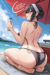 1girls ass ass_focus barefoot big_ass bikini english_text feet female female_only human large_ass noras soles solo spy_x_family sweat text yor_briar yor_forger