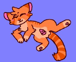 anatomically_correct anatomically_correct_genitalia anatomically_correct_penis animal_genitalia arm_tuft blush blush_lines closed_eyes curled_tail digitigrade domestic_cat felid feline felis feral firestar_(warriors) fur fur_tuft genitals male mammal microsoft_paint orange_body orange_fur pawpads penile_spines penis presenting presenting_balls presenting_penis raised_leg simple_background simple_coloring solo tail tuft warriors_(cats)