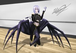 arachne big_breasts monster_girl monster_musume_no_iru_nichijou rachnera_arachnera red_eyes smile violet_hair