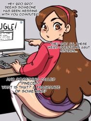 1girls ass big_breasts brown_hair darkeros13 eyebrows female female_only gravity_falls headband large_breasts light-skinned_female light_skin long_hair looking_back mabel_pines orange_eyes solo solo_female solo_focus straight_hair text thick_thighs thighhighs thighs wide_hips