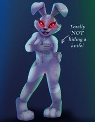 absurd_res animal_humanoid covering_nipples english_text female femsub five_nights_at_freddy's five_nights_at_freddy's:_security_breach genitals glowing glowing_eyes hailberry happy_female happy_sub hi_res humanoid lagomorph lagomorph_humanoid leporid looking_at_viewer mammal mammal_humanoid mischievous mischievous_smile navel nude patchwork_creature pussy rabbit scottgames smile solo steel_wool_studios submissive submissive_female text vanny_(fnaf) villainess watermark