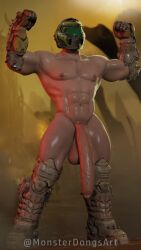 1boy doom doom_slayer_(doom) functionally_nude_male huge_cock male male_only monsterdongsart penis_to_the_knees tagme