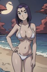 ai_generated beach bikini bonnieaiart breasts dc dc_comics female female_only grey_skin nai_diffusion rachel_roth raven_(dc) solo stable_diffusion tagme teen_titans