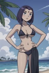 ai_generated beach bikini bonnieaiart breasts dc dc_comics female female_only grey_skin nai_diffusion rachel_roth raven_(dc) solo stable_diffusion tagme teen_titans