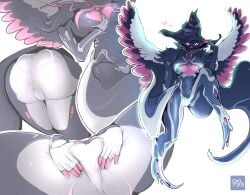 2d 2d_(artwork) 2d_artwork ass breasts fat_pussy gkl733 hips huge_ass large_ass large_breasts looking_at_viewer nipples pink_eyes simple_background sweatdrop thick_thighs thighs warframe white_background wisp_(warframe)