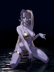 1girls 2023 absurd_res bikini blizzard_entertainment blue_skin draenei empty_eyes female female_only horns kneeling long_hair looking_at_viewer pointy_ears smiling smiling_at_viewer solo sovish warcraft white_eyes white_hair world_of_warcraft