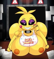 animatronic big_ass big_breasts black_eyes chicken female female_only five_nights_at_freddy's five_nights_at_freddy's_2 nadrex nipples pov purple_eyebrows toy_chica_(fnaf) white_iris yellow_body